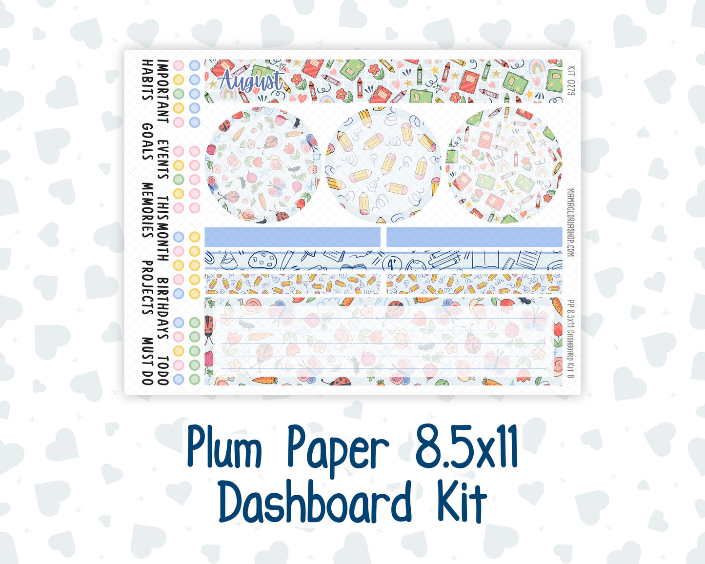 Kit 0279 - 8.5x11 - Plum Paper - Dashboard Kit - August - Not Ready For School
