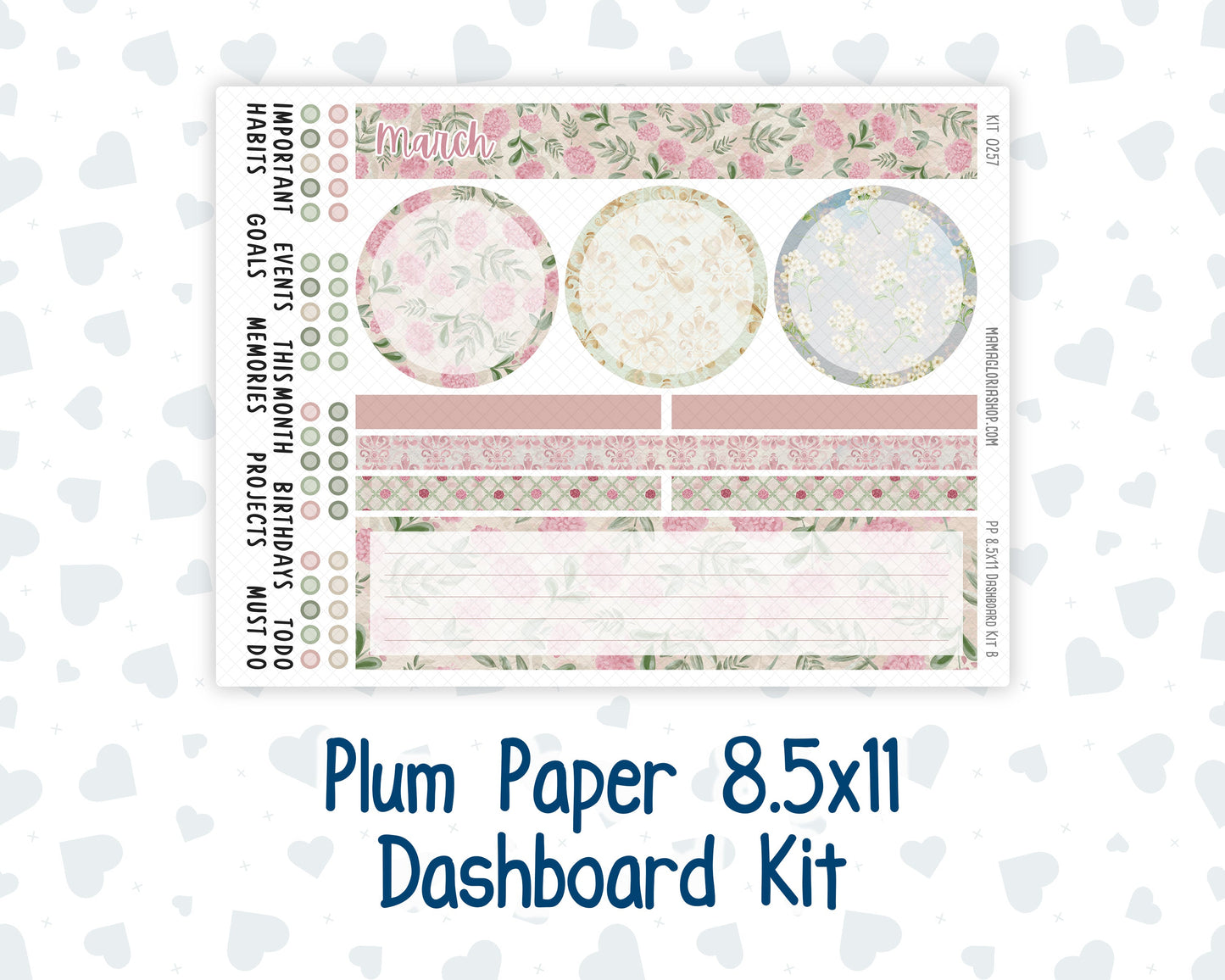 Kit 0257 - 8.5x11 - Plum Paper - Dashboard Kit - March - Blush Garden