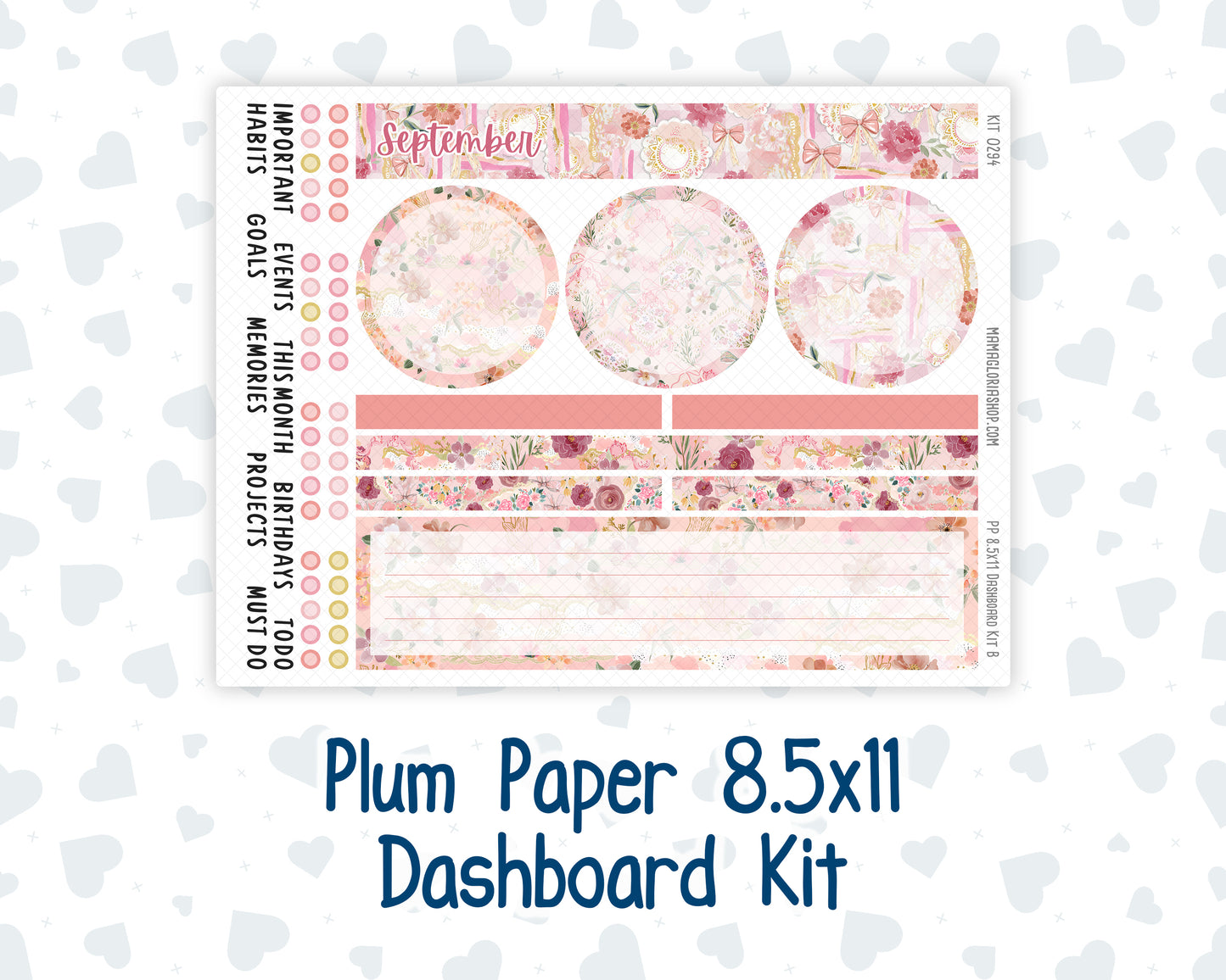 Kit 0294 - 8.5x11 - Plum Paper - Dashboard Kit - September - Rosy Reveria