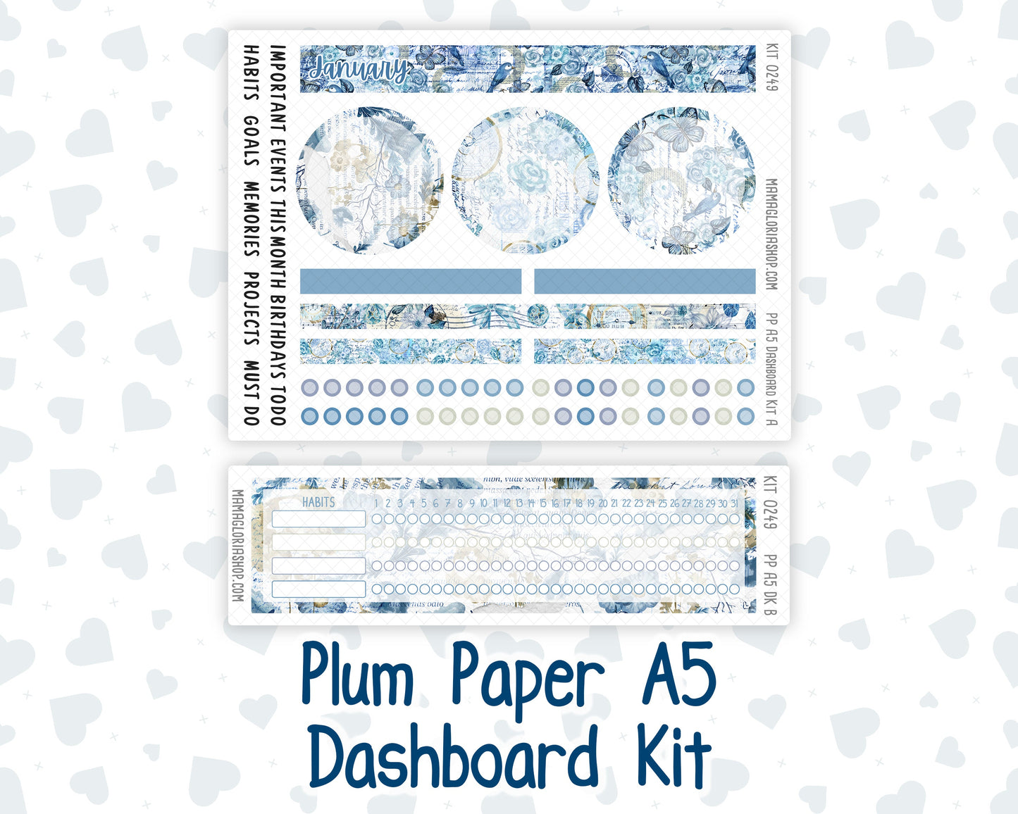 Kit 0249 - A5 - Plum Paper - Dashboard Kit - January - Icy Lace