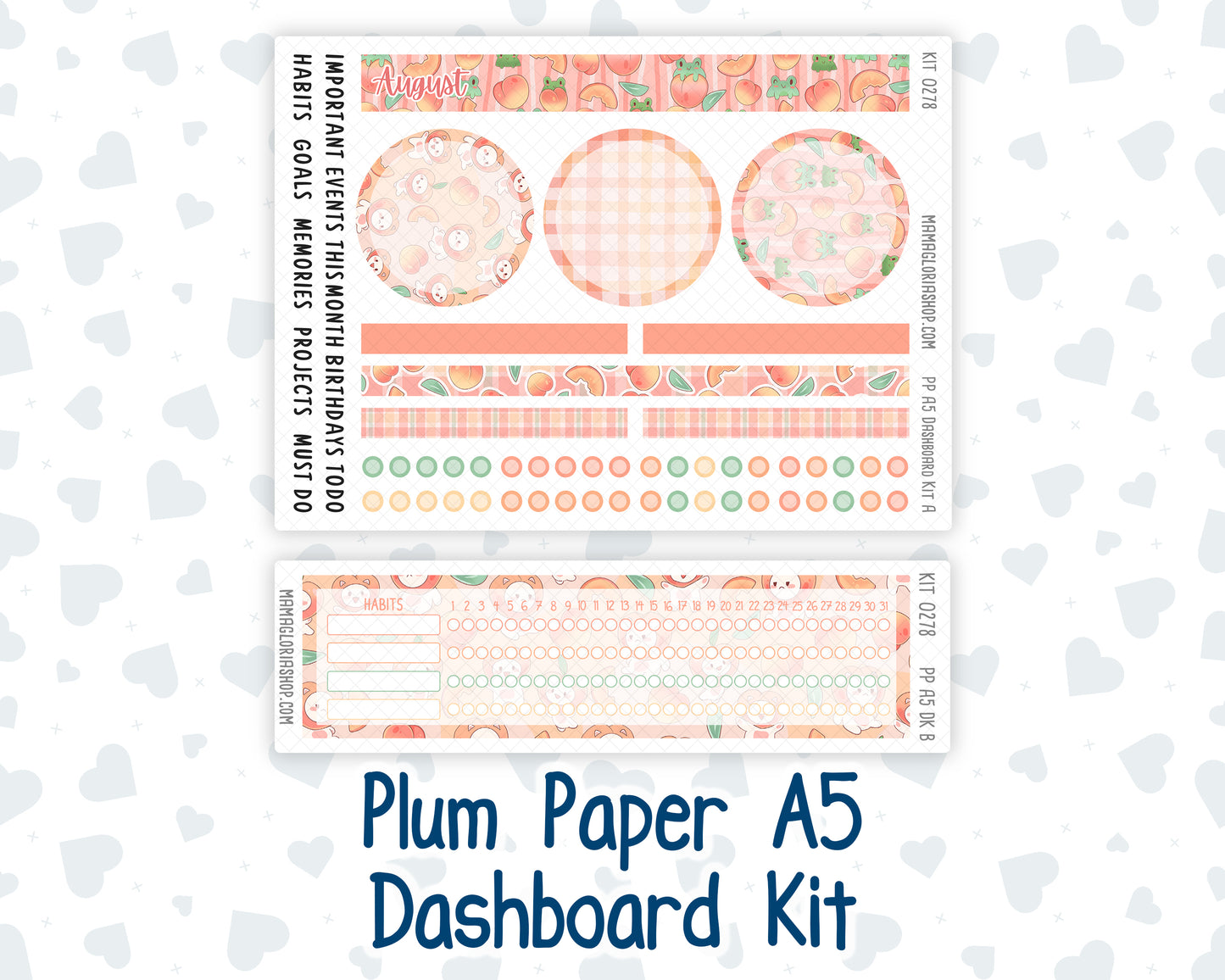 Kit 0278 - A5 - Plum Paper - Dashboard Kit - August - Oops, All Peaches