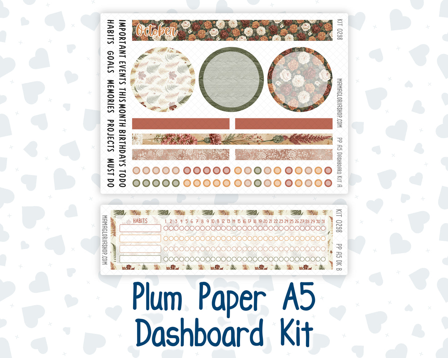 Kit 0298 - A5 - Plum Paper - Dashboard Kit - October - Velvet Bloom