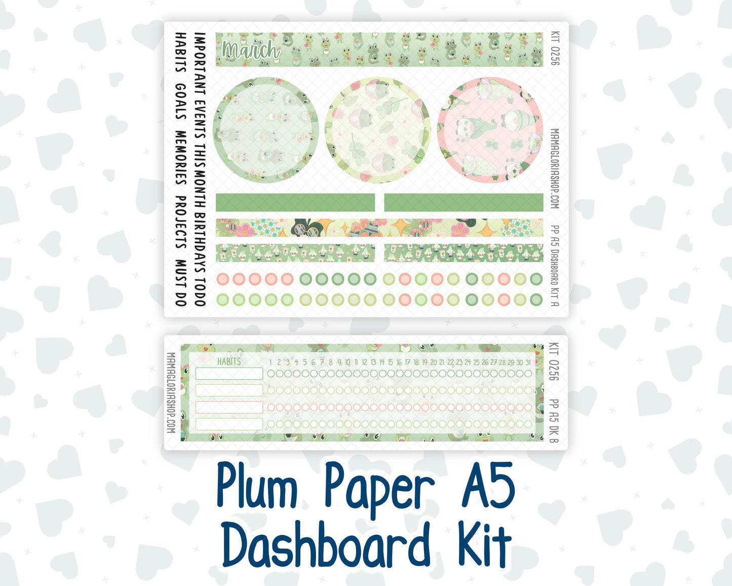 Kit 0256 - A5 - Plum Paper - Dashboard Kit - March - Froggy Luck