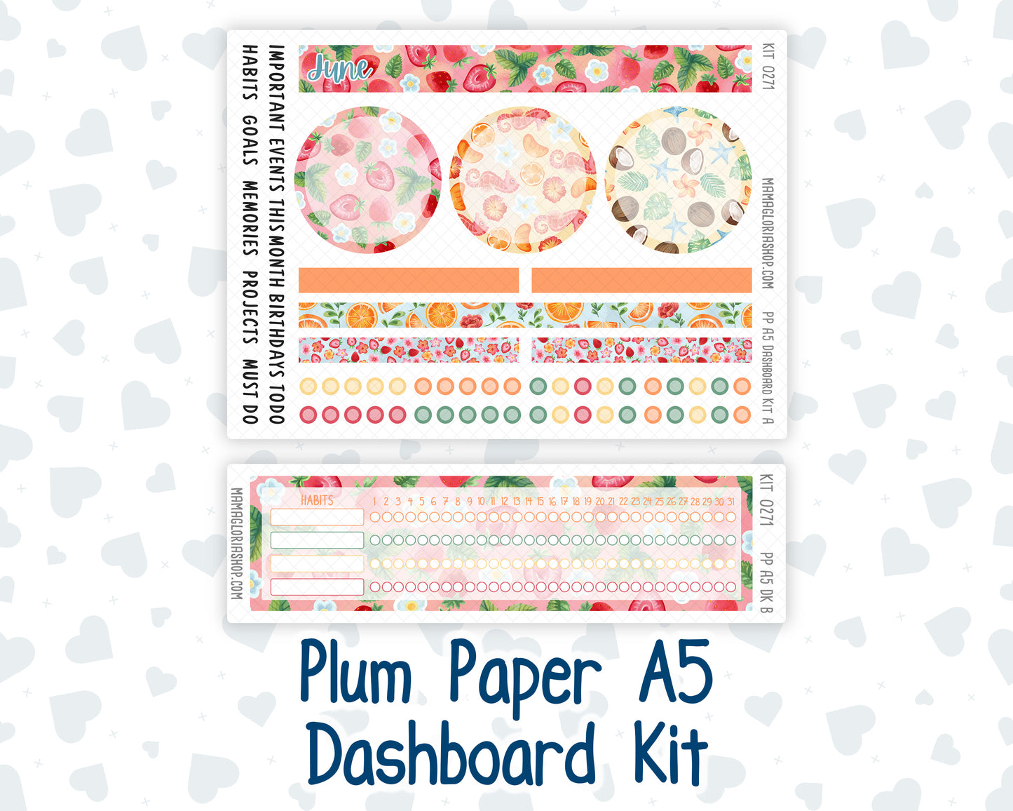 Kit 0271 - A5 - Plum Paper - Dashboard Kit - June - Strawberry Shore
