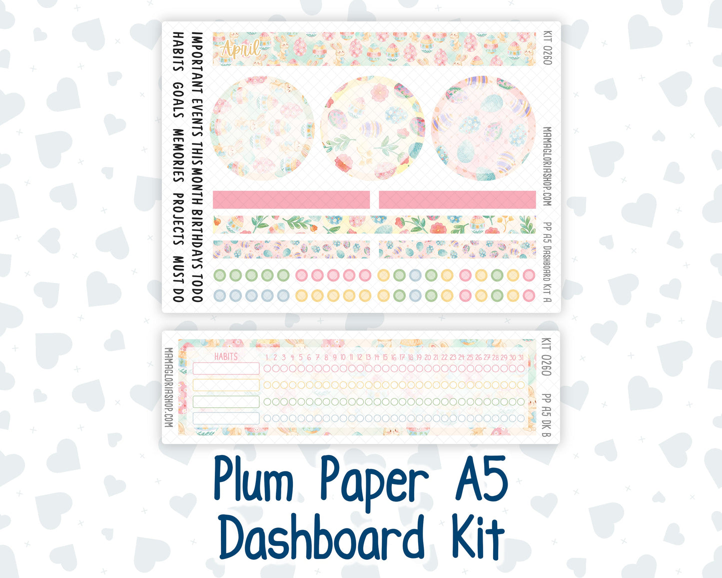 Kit 0260 - A5 - Plum Paper - Dashboard Kit - April - Pastel Egg Hunt