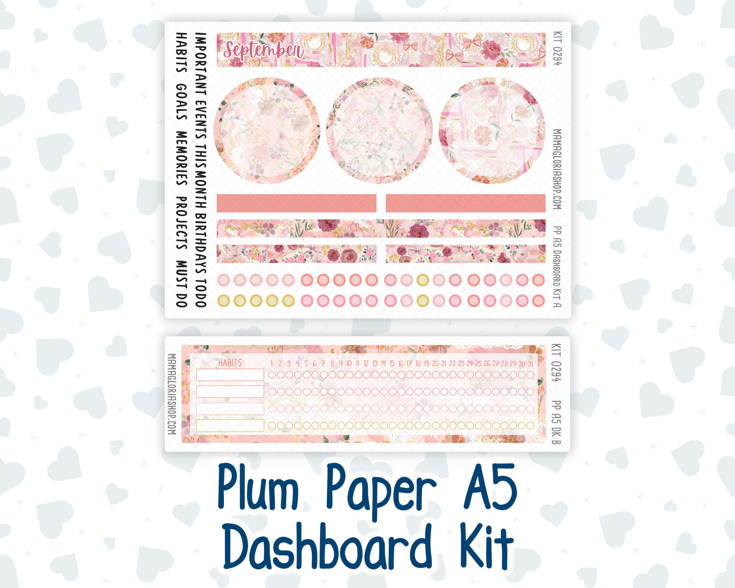 Kit 0294 - A5 - Plum Paper - Dashboard Kit - September - Rosy Reveria