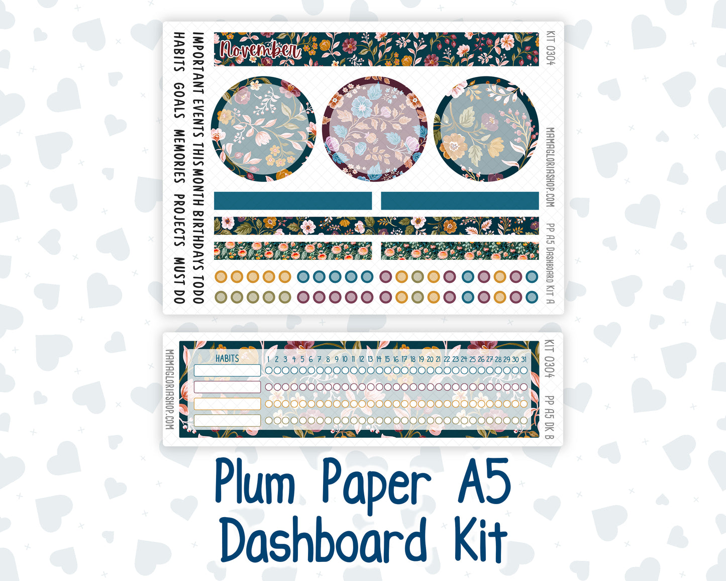 Kit 0304 - A5 - Plum Paper - Dashboard Kit - November - Autumn In Bloom