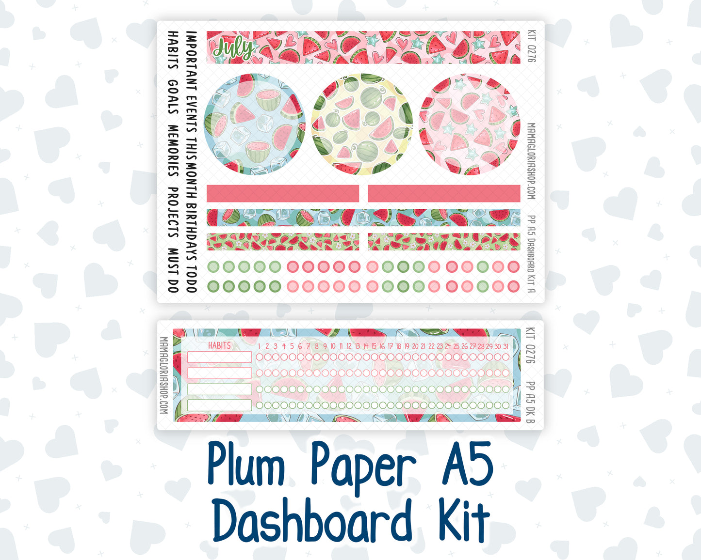 Kit 0276 - A5 - Plum Paper - Dashboard Kit - July - Melon Crush