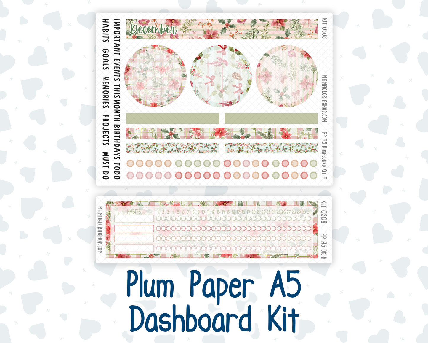 Kit 0308 - A5 - Plum Paper - Dashboard Kit - December - Knit & Holly