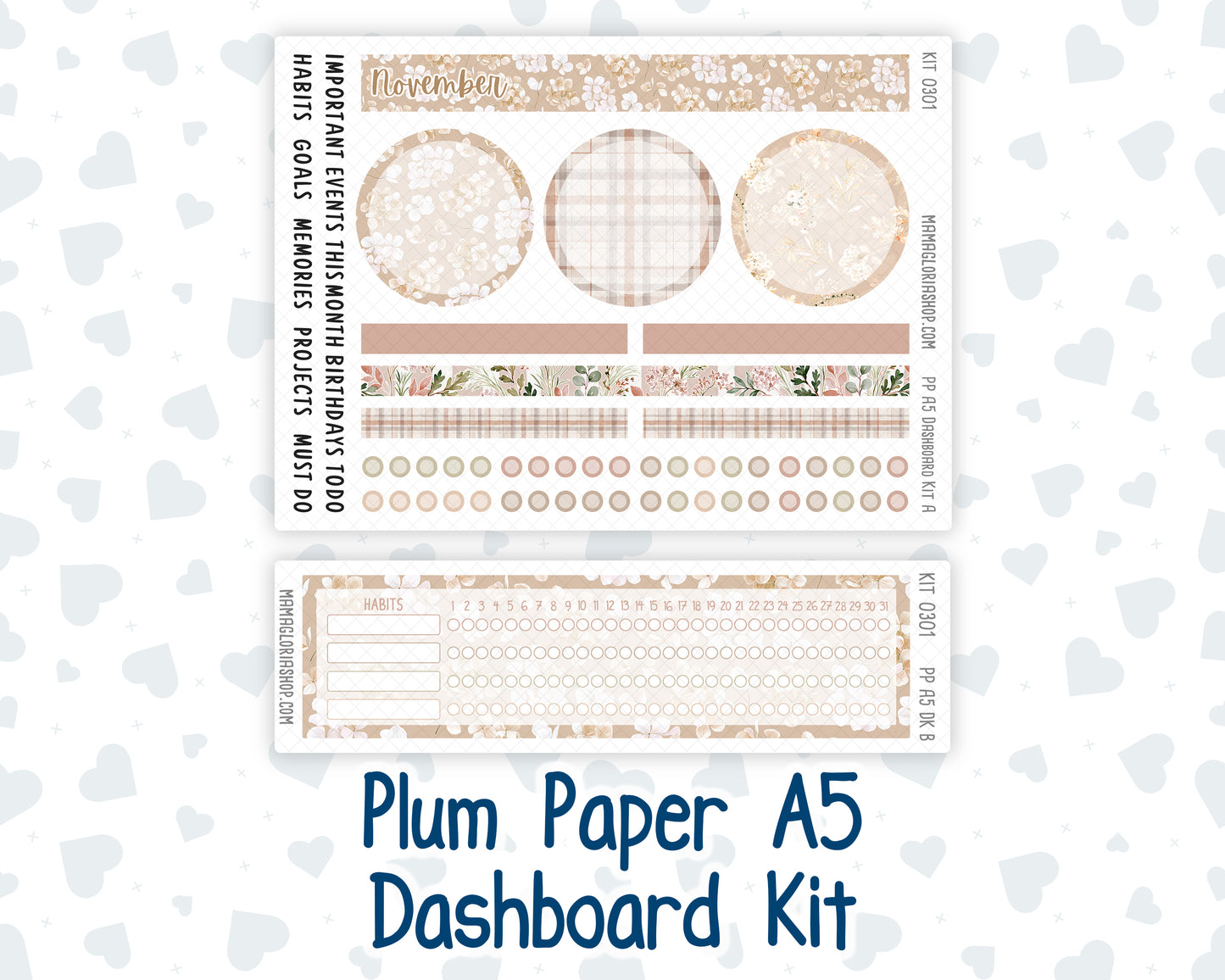 Kit 0301 - A5 - Plum Paper - Dashboard Kit - November - Sunday Comfort