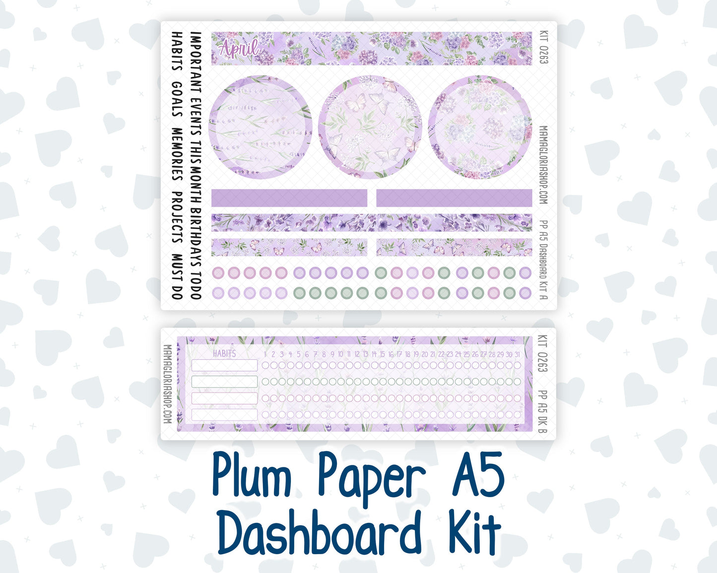 Kit 0263 - A5 - Plum Paper - Dashboard Kit - April - Lavender Drift