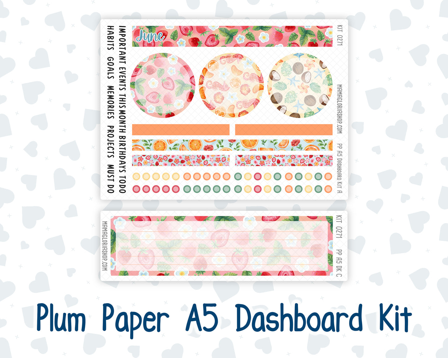 Kit 0271 - A5 - Plum Paper - Dashboard Kit - June - Strawberry Shore