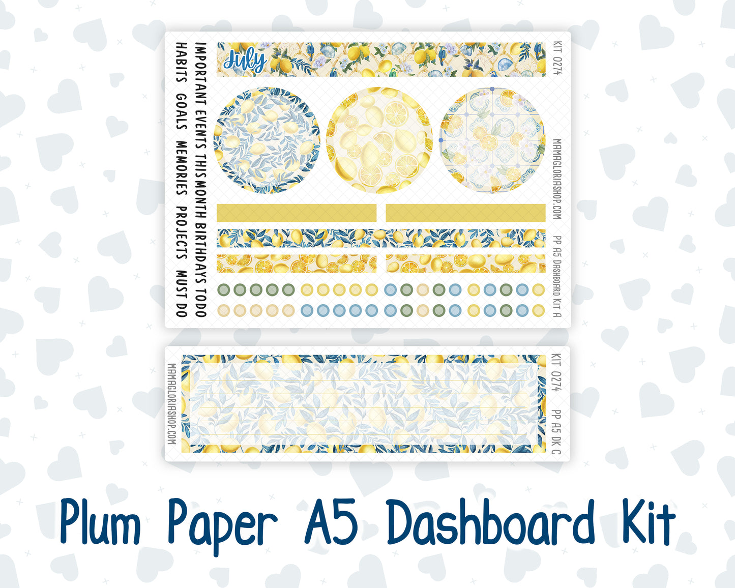 Kit 0274 - A5 - Plum Paper - Dashboard Kit - July - Sunny Lemon Shore