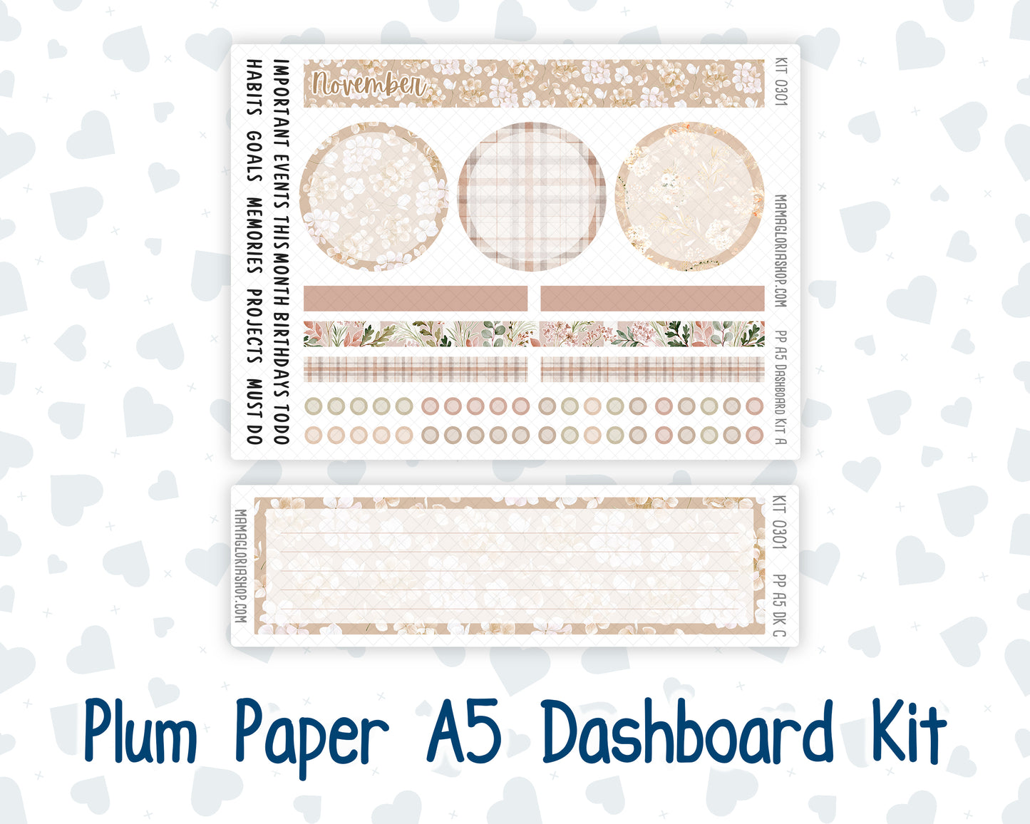 Kit 0301 - A5 - Plum Paper - Dashboard Kit - November - Sunday Comfort