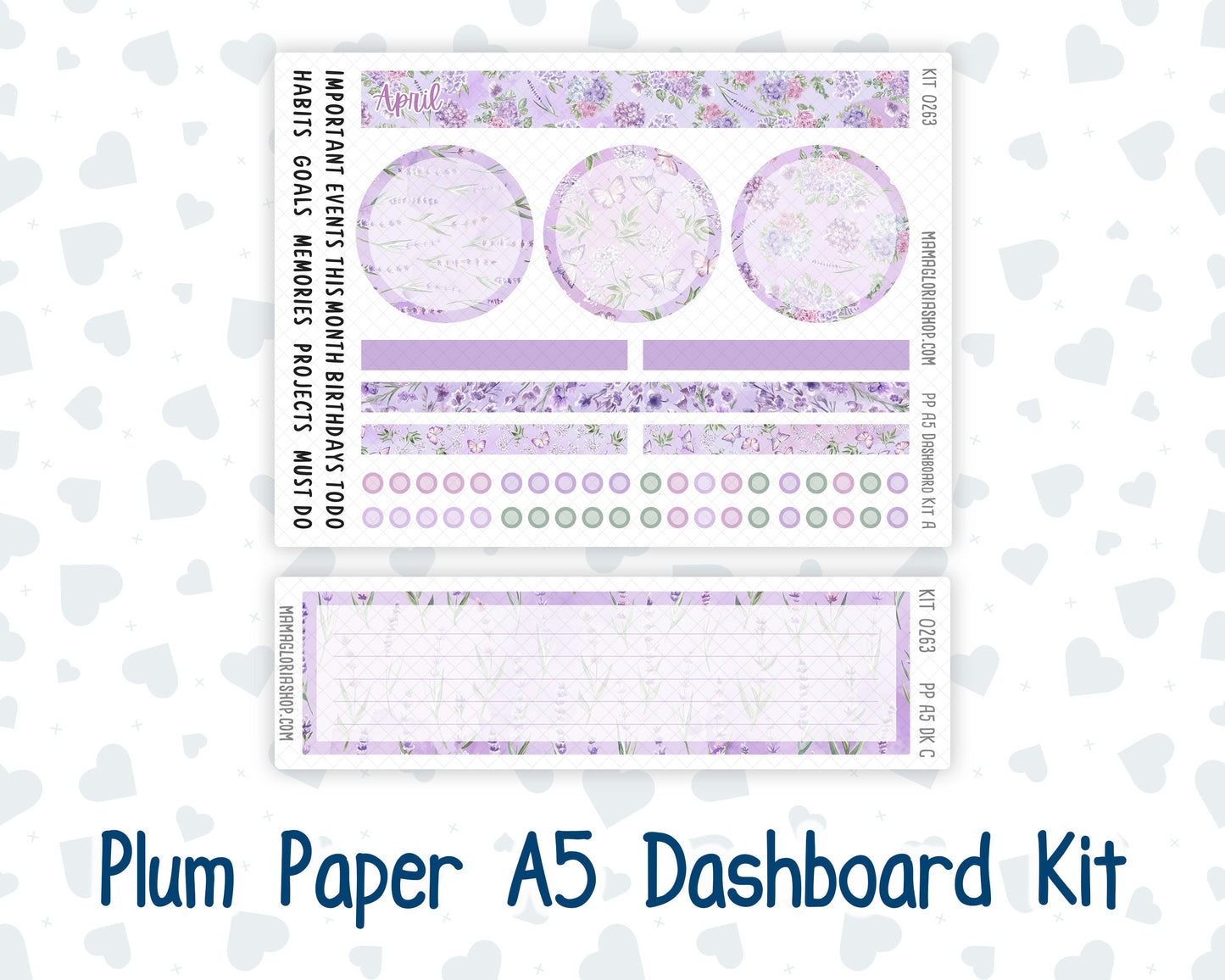 Kit 0263 - A5 - Plum Paper - Dashboard Kit - April - Lavender Drift