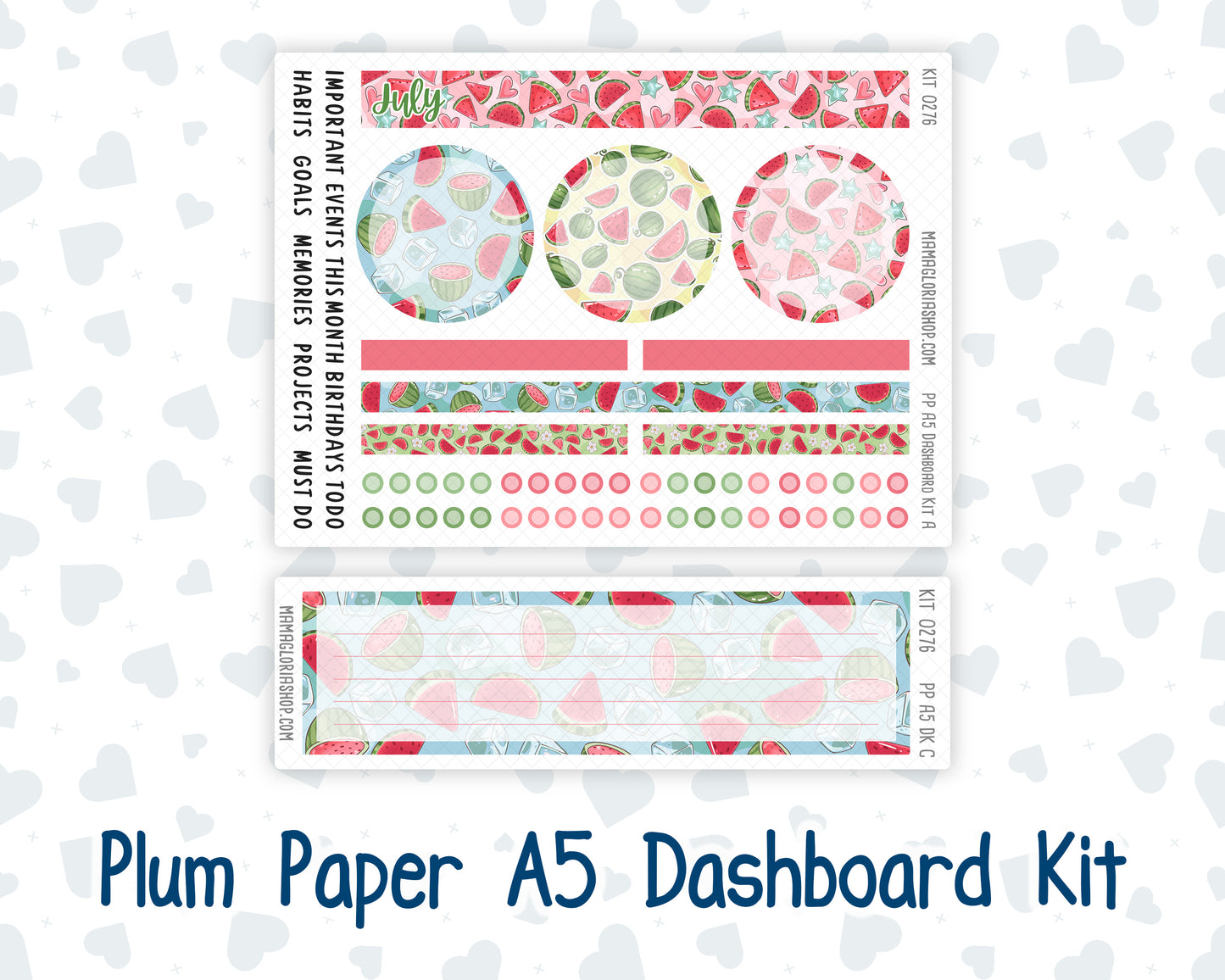 Kit 0276 - A5 - Plum Paper - Dashboard Kit - July - Melon Crush