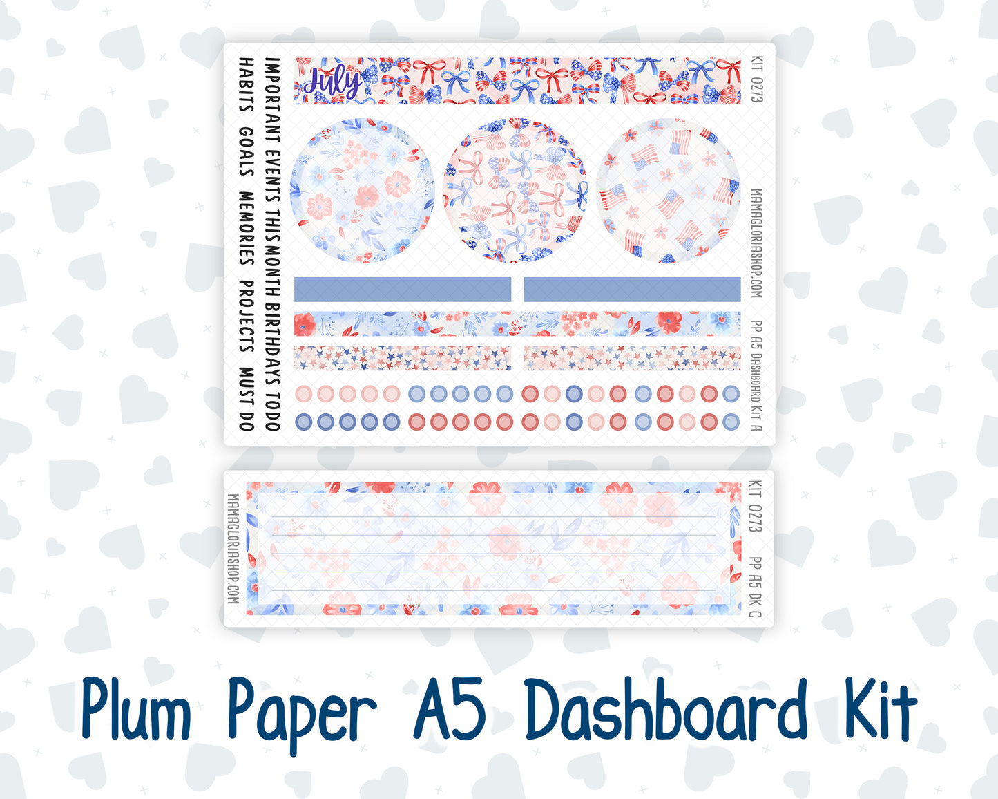 Kit 0273 - A5 - Plum Paper - Dashboard Kit - July - Americana In Bloom