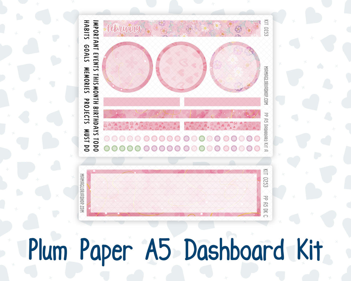 Kit 0253 - A5 - Plum Paper - Dashboard Kit - February - Rosy Daydreams