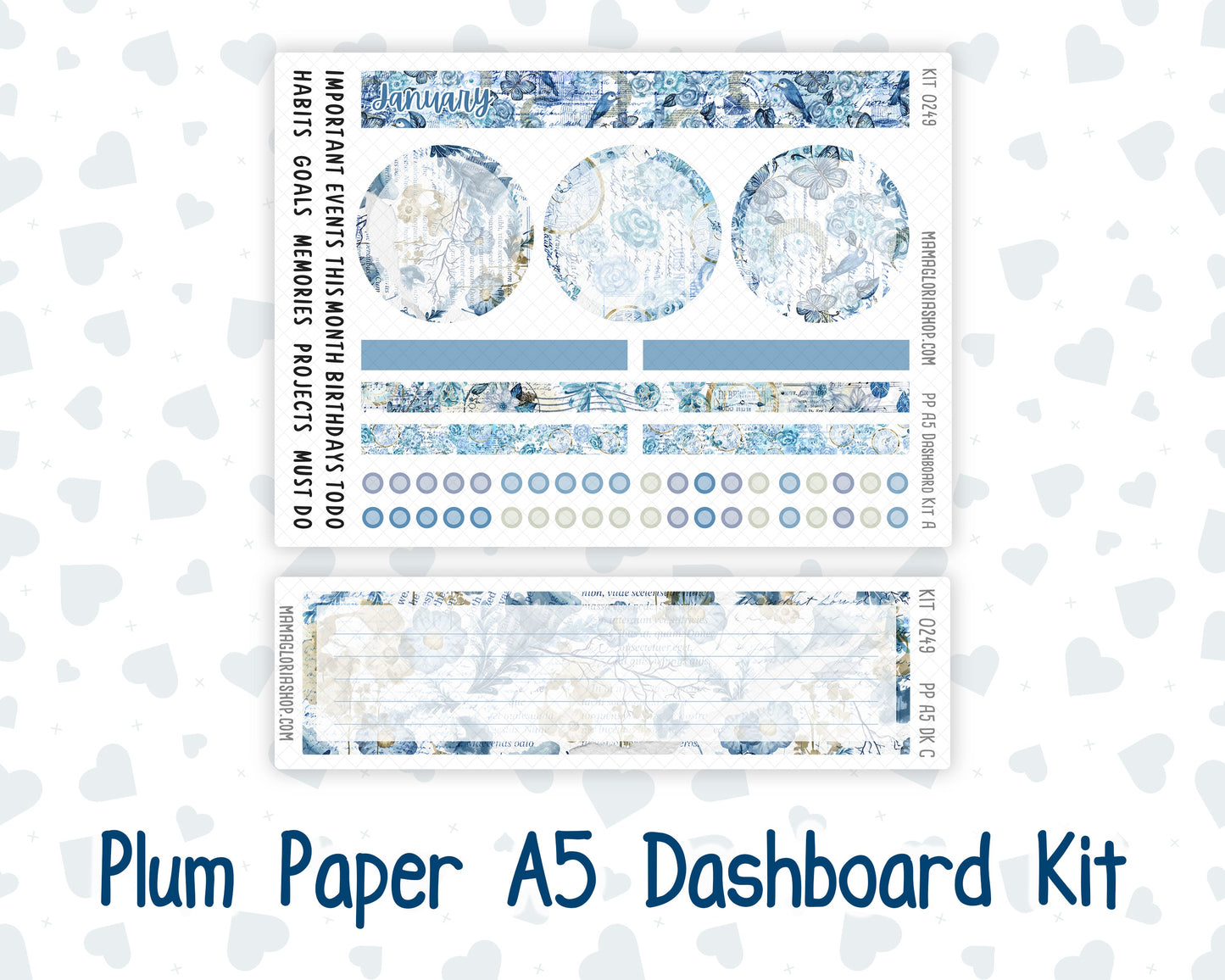 Kit 0249 - A5 - Plum Paper - Dashboard Kit - January - Icy Lace