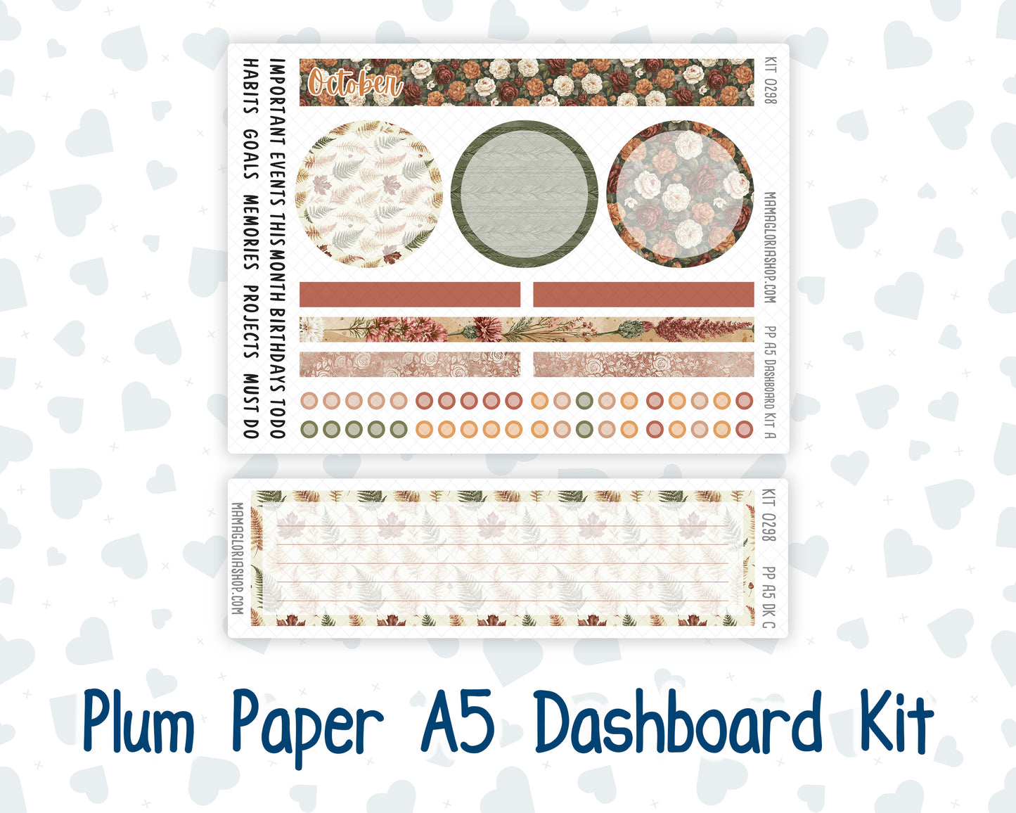 Kit 0298 - A5 - Plum Paper - Dashboard Kit - October - Velvet Bloom