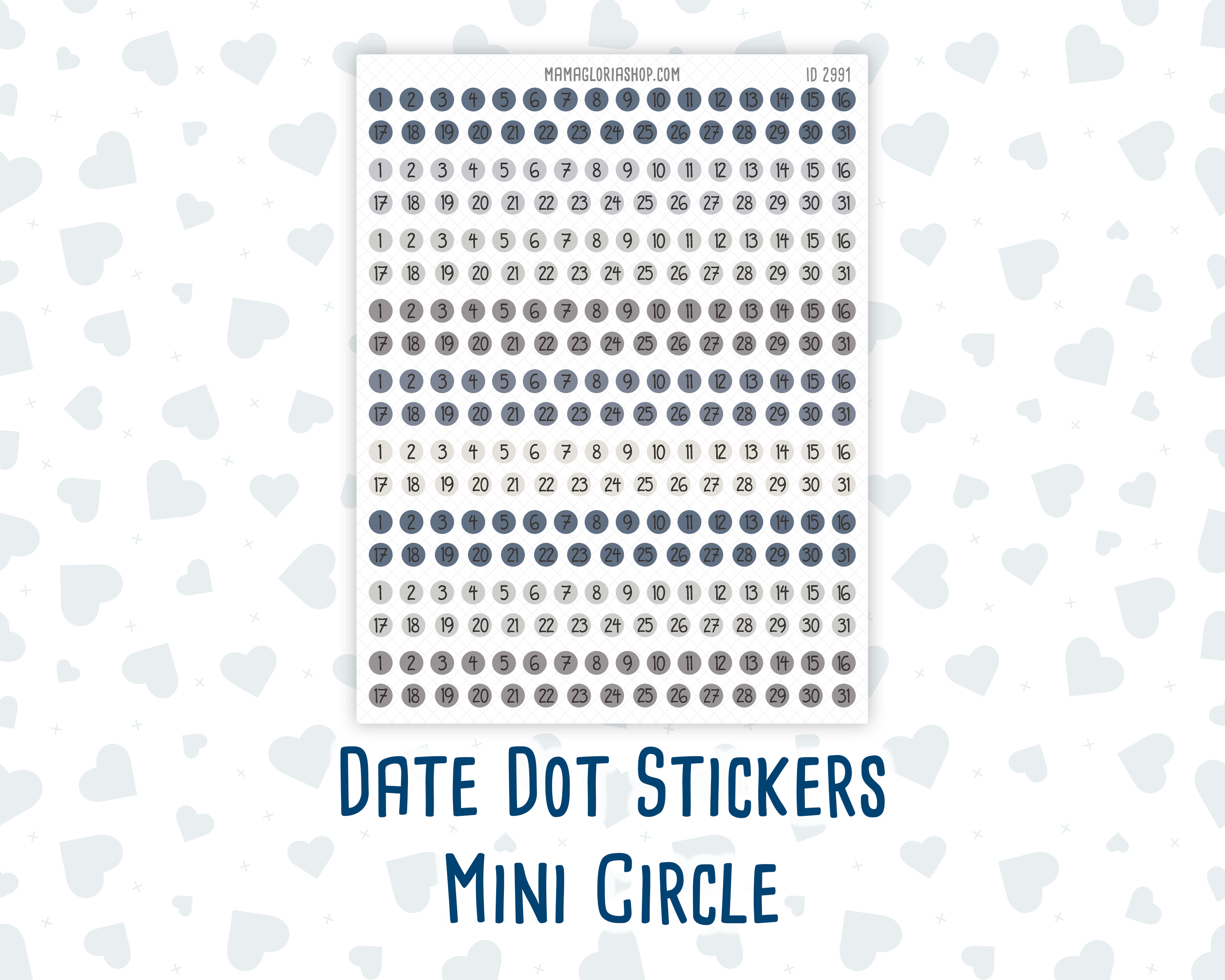Dot Notation Datetime Date Dot Stickers – Mini Circle | Muted Slate Collection – mamagloriashop