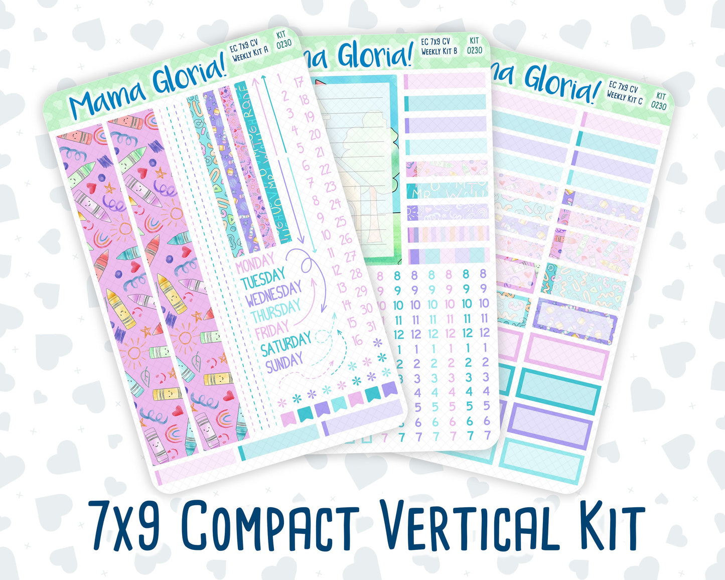 Kit 0230 - 7x9 Compact Vertical - Weekly Kit - August - School Daze
