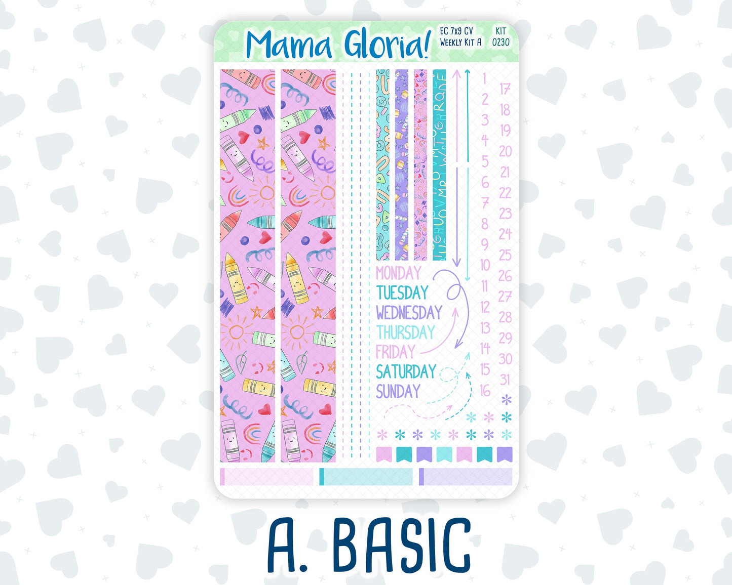 Kit 0230 - 7x9 Compact Vertical - Weekly Kit - August - School Daze
