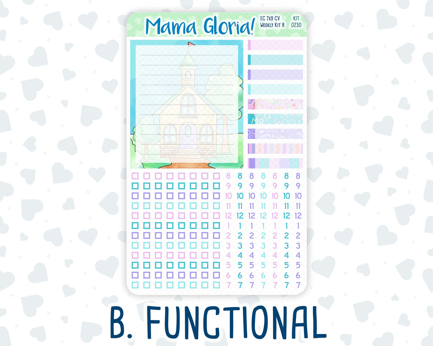Kit 0230 - 7x9 Compact Vertical - Weekly Kit - August - School Daze