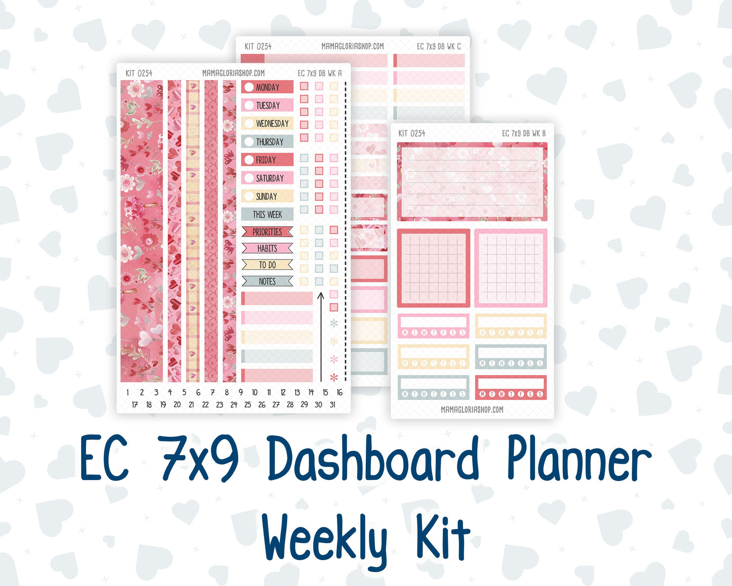 Kit 0254 - 7x9 - EC Dashboard Planner - February - Valentine Village