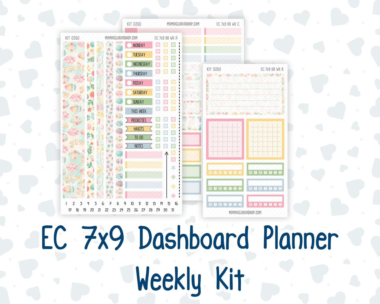 Kit 0260 - 7x9 - EC Dashboard Planner - April - Pastel Egg Hunt