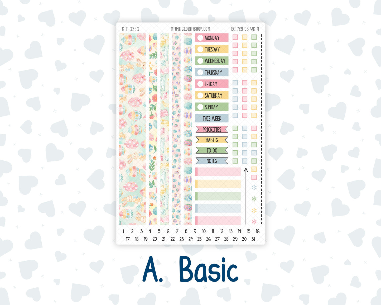 Kit 0260 - 7x9 - EC Dashboard Planner - April - Pastel Egg Hunt
