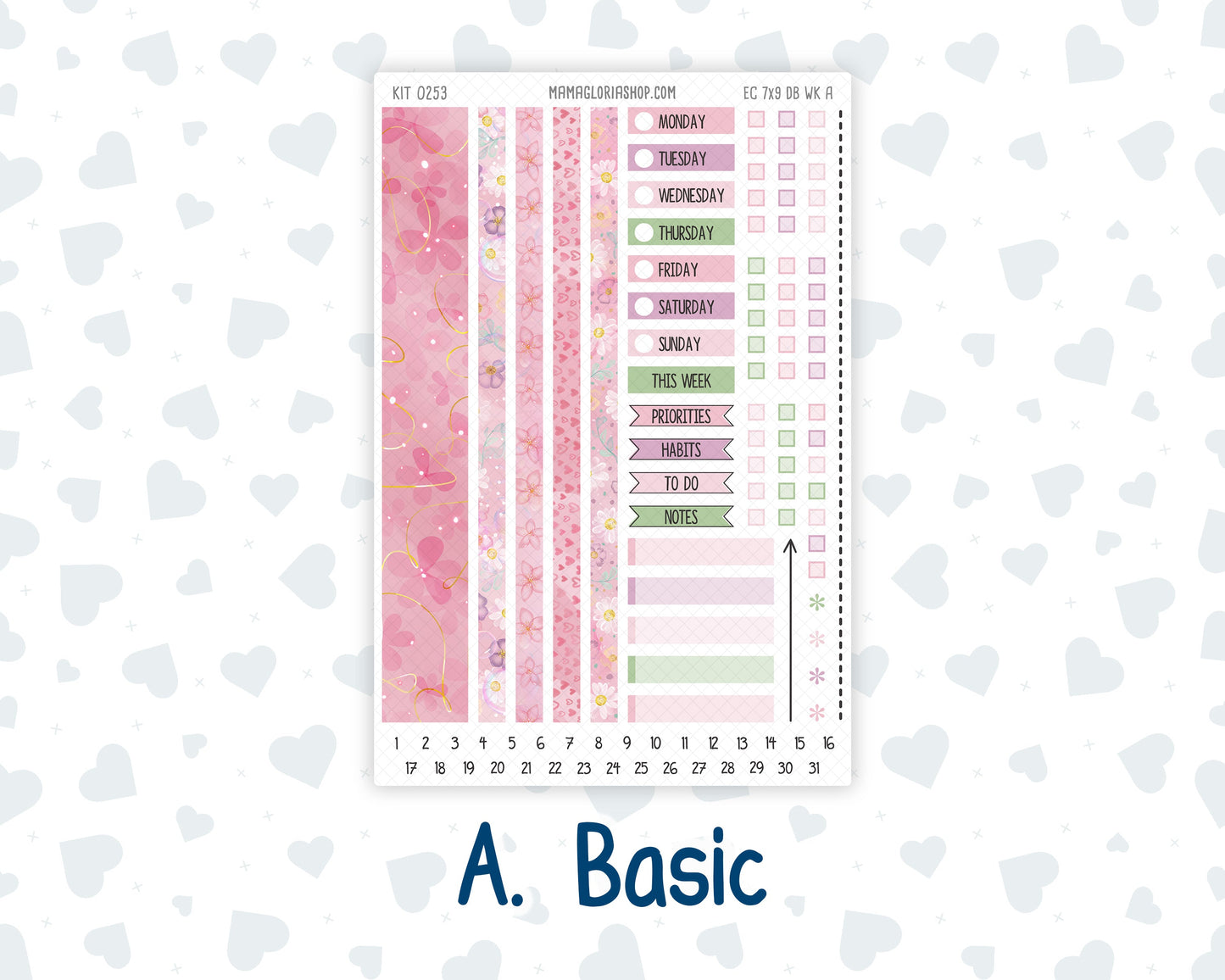 Kit 0253 - 7x9 - EC Dashboard Planner - February - Rosy Daydreams