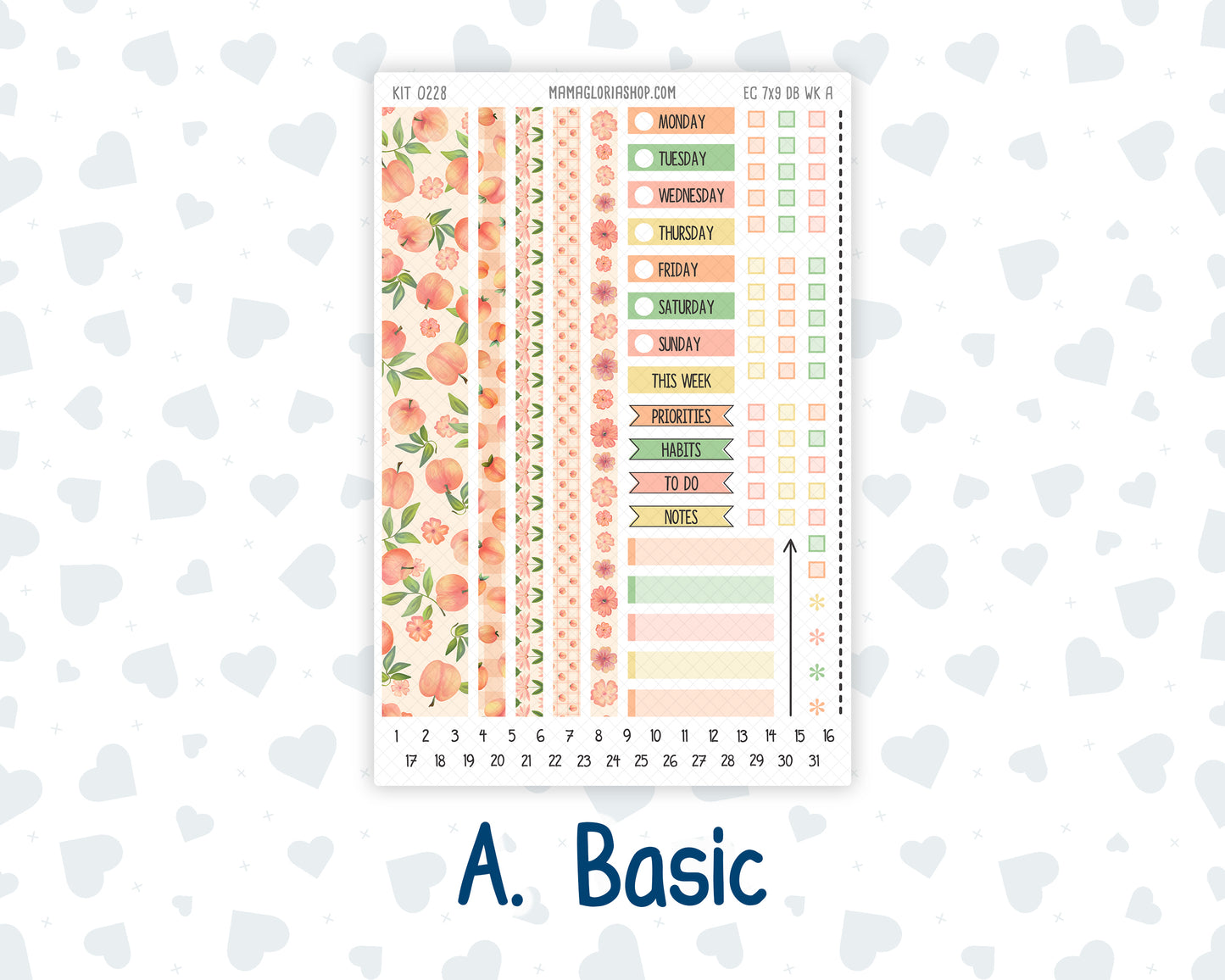 Kit 0228- Weekly Dashboard Planner - Erin Condren - August - Just Peachy