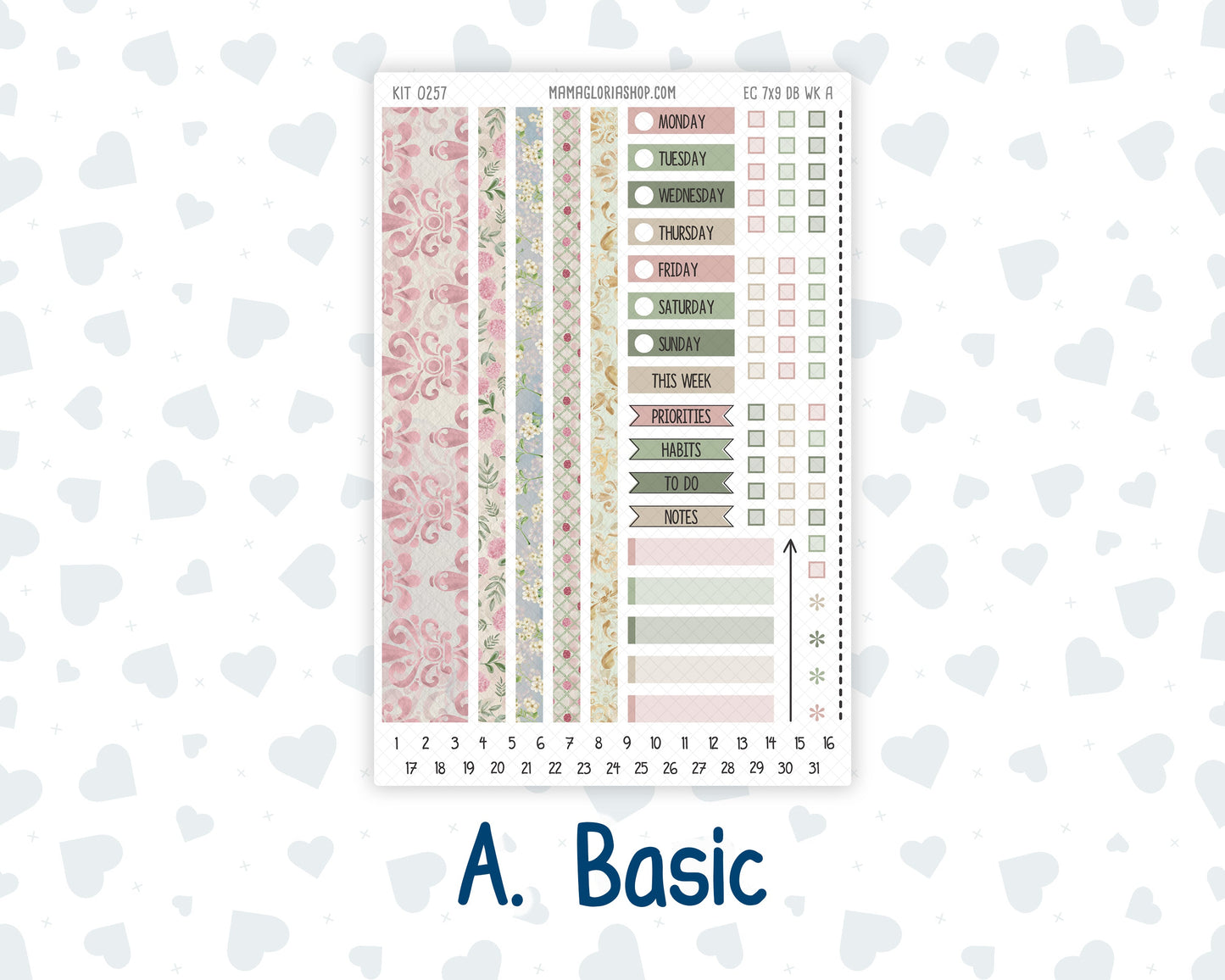 Kit 0257 - 7x9 - EC Dashboard Planner - March - Blush Garden