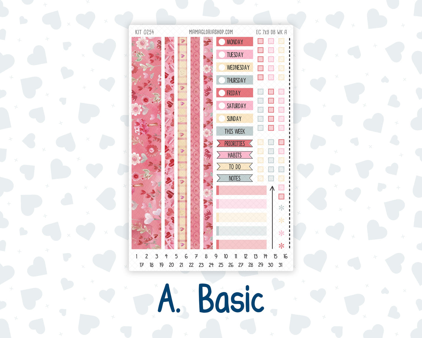 Kit 0254 - 7x9 - EC Dashboard Planner - February - Valentine Village
