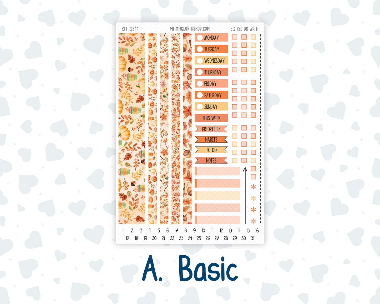 Kit 0241- Weekly Dashboard Planner - Erin Condren - Pumpkin