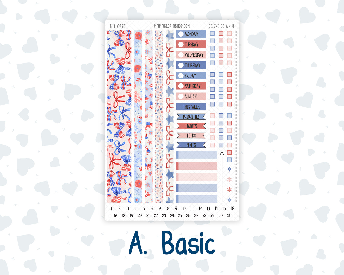 Kit 0273 - 7x9 - EC Dashboard Planner - July - Americana In Bloom