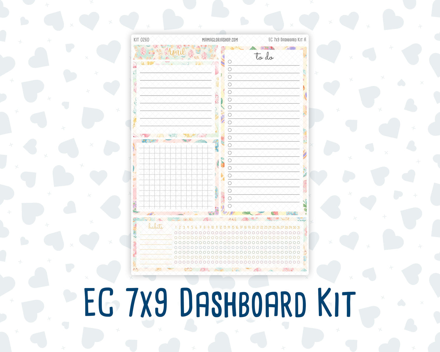 Kit 0260 - 7x9 - EC Notes Pages - Dashboard Kit | Productivity Page - April - Pastel Egg Hunt