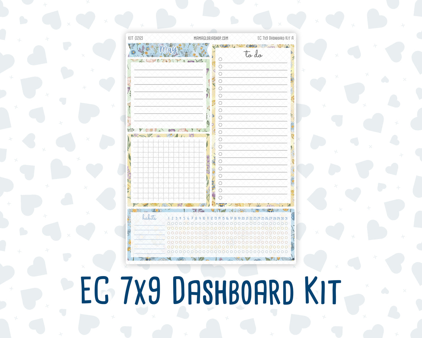 Kit 0265 - 7x9 - EC Notes Pages - Dashboard Kit | Productivity Page - May - Honeybee Sky