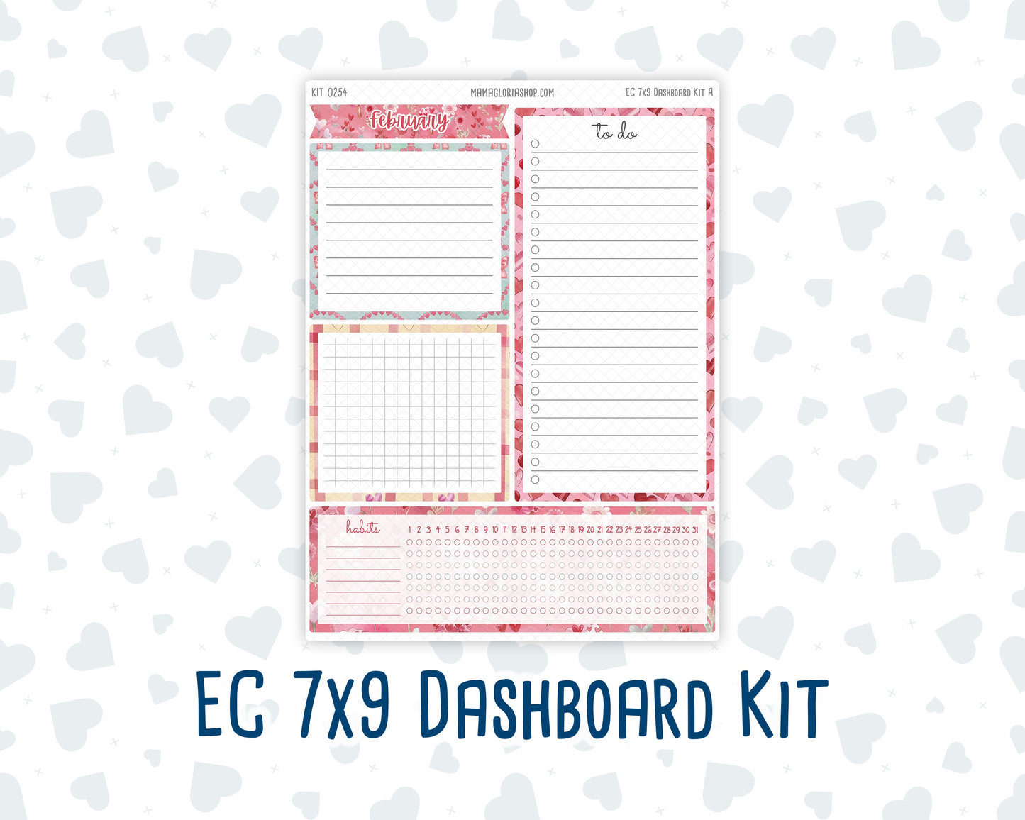 Kit 0254 - 7x9 - EC Notes Pages - Dashboard Kit | Productivity Page - February - Valentine Village