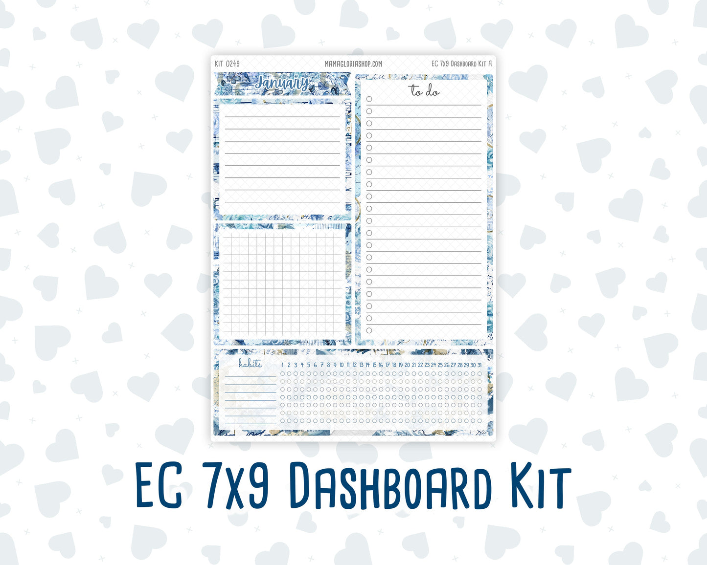 Kit 0249 - 7x9 - EC Notes Pages - Dashboard Kit | Productivity Page - January - Icy Lace