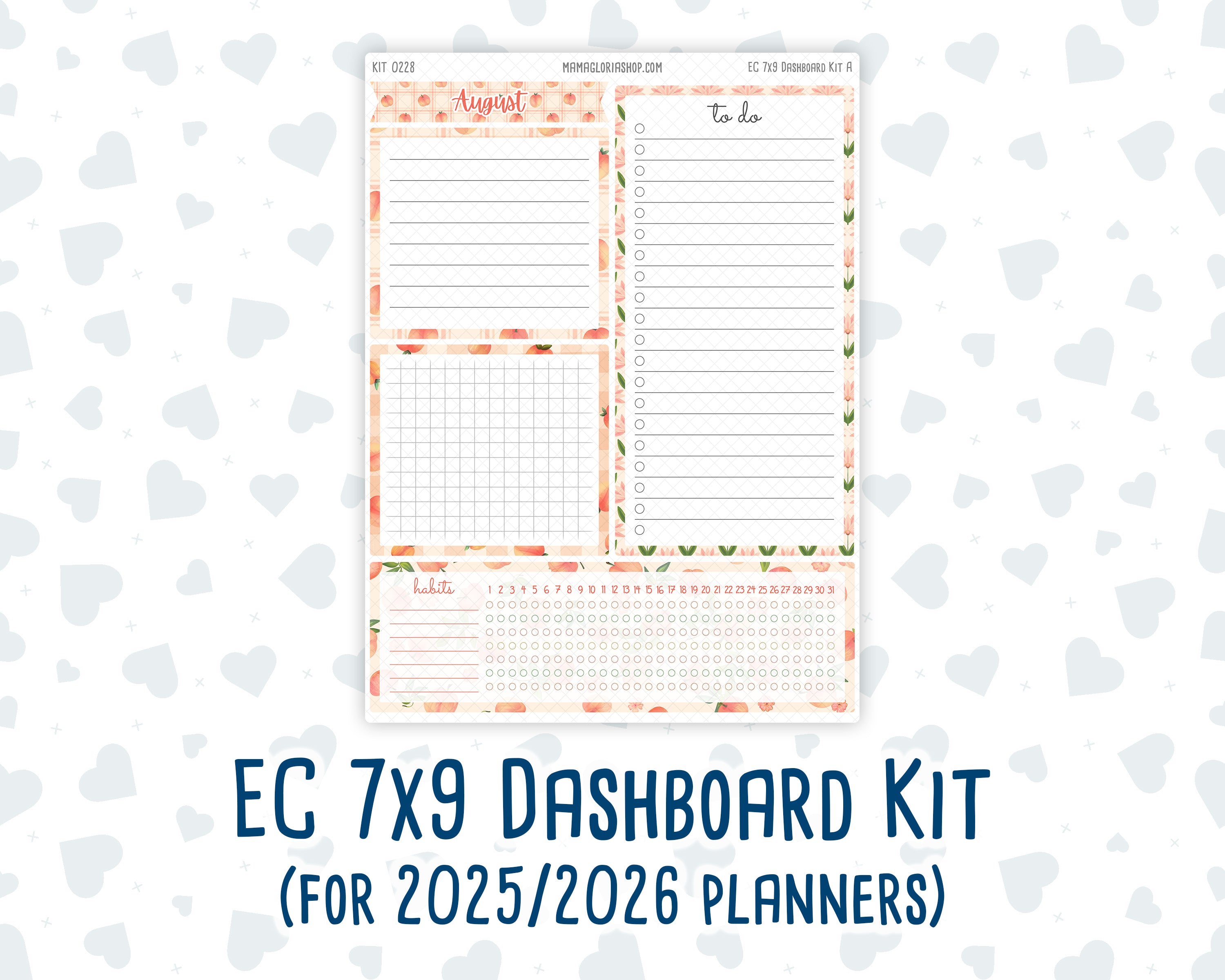 Kit 0228- 7x9 - EC Notes Pages - August - Just Peachy - Dashboard Kit ...