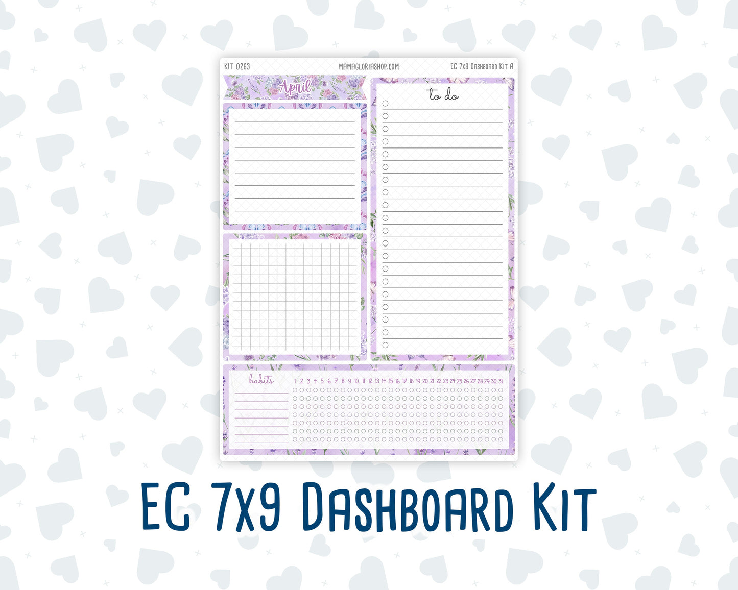 Kit 0263 - 7x9 - EC Notes Pages - Dashboard Kit | Productivity Page - April - Lavender Drift