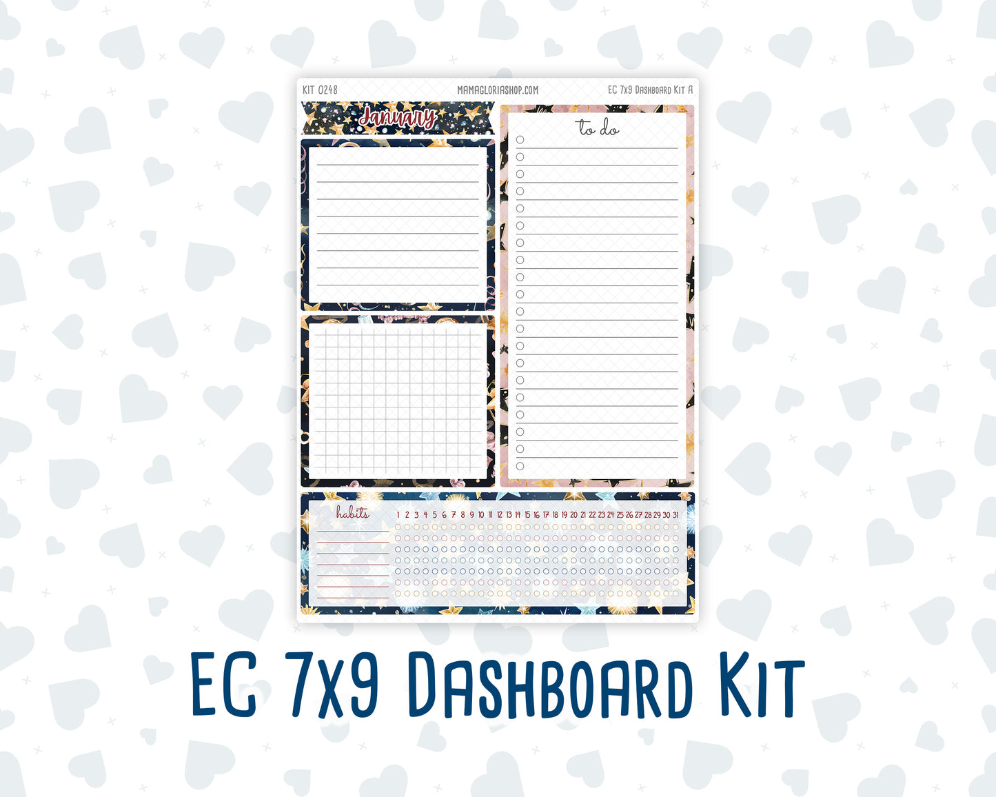 Kit 0248- 7x9 - EC Notes Pages - January - Midnight Countdown - Dashboard Kit | Productivity Page
