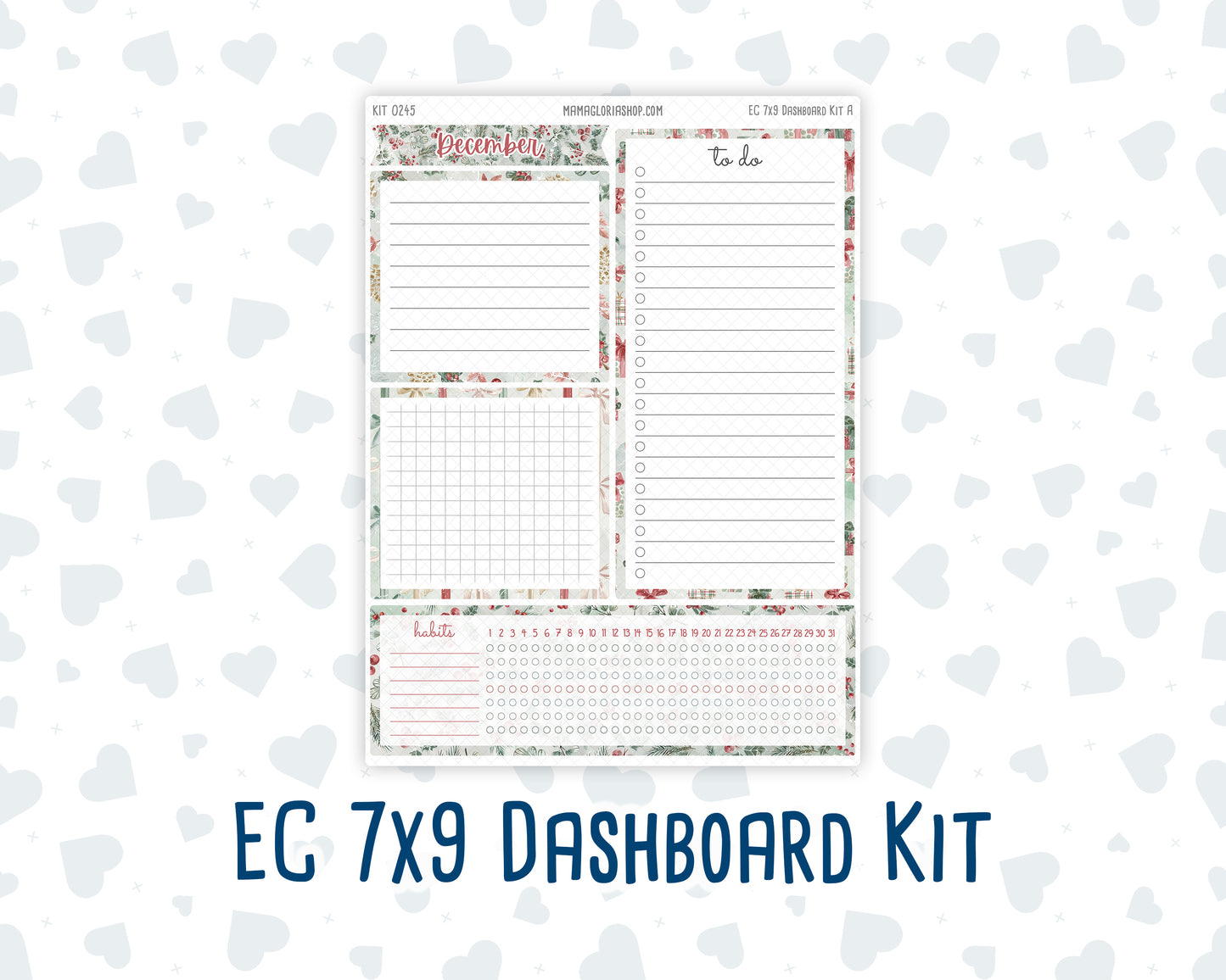 Kit 0245- 7x9 - EC Notes Pages - December - Vintage Christmas - Dashboard Kit | Productivity Page