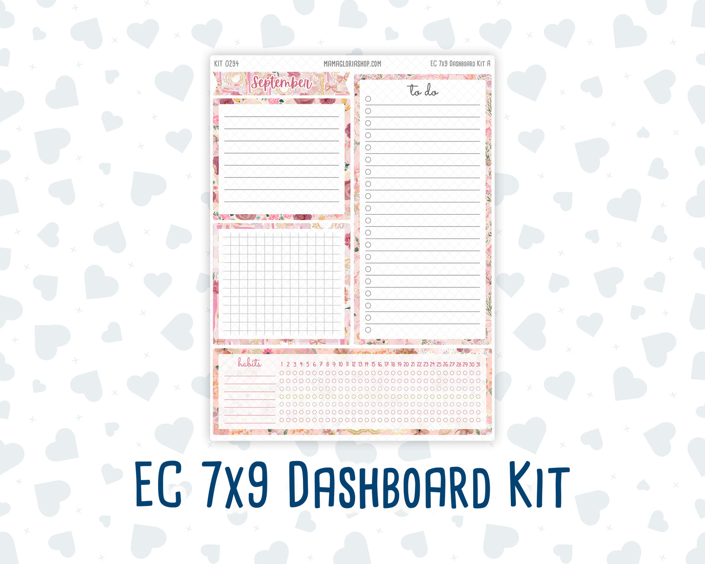 Kit 0294 - 7x9 - EC Notes Pages - Dashboard Kit | Productivity Page - September - Rosy Reveria