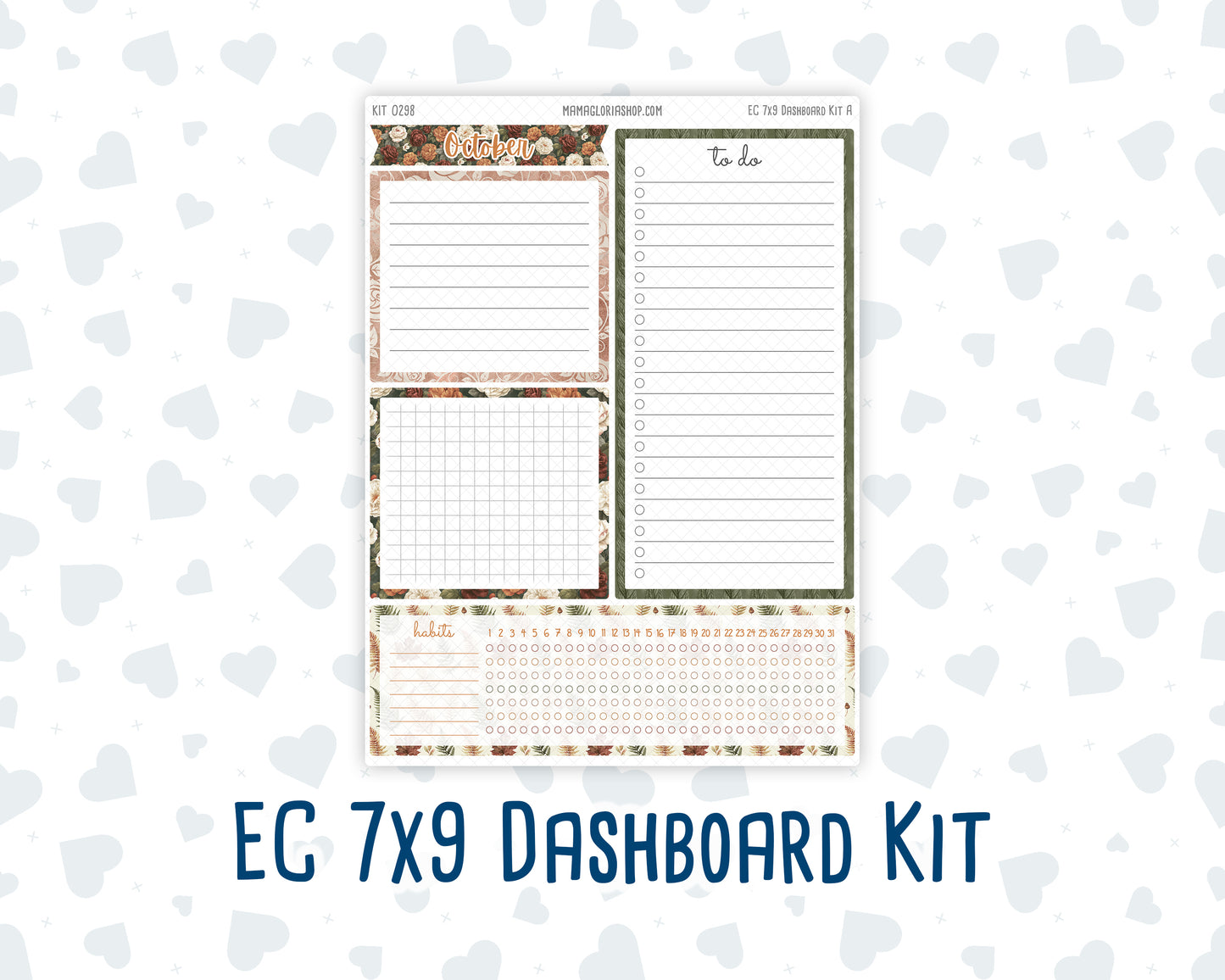 Kit 0298 - 7x9 - EC Notes Pages - Dashboard Kit | Productivity Page - October - Velvet Bloom