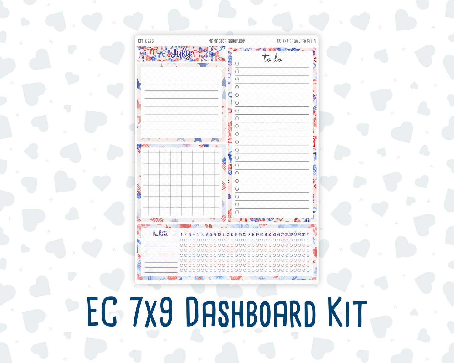 Kit 0273 - 7x9 - EC Notes Pages - Dashboard Kit | Productivity Page - July - Americana In Bloom