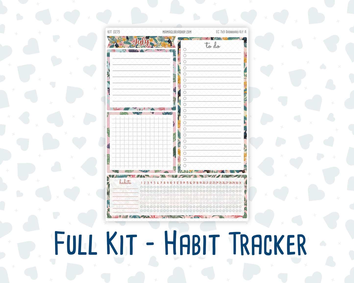 Kit 0275 - 7x9 - EC Notes Pages - Dashboard Kit | Productivity Page - July - Tropical Safari Blush