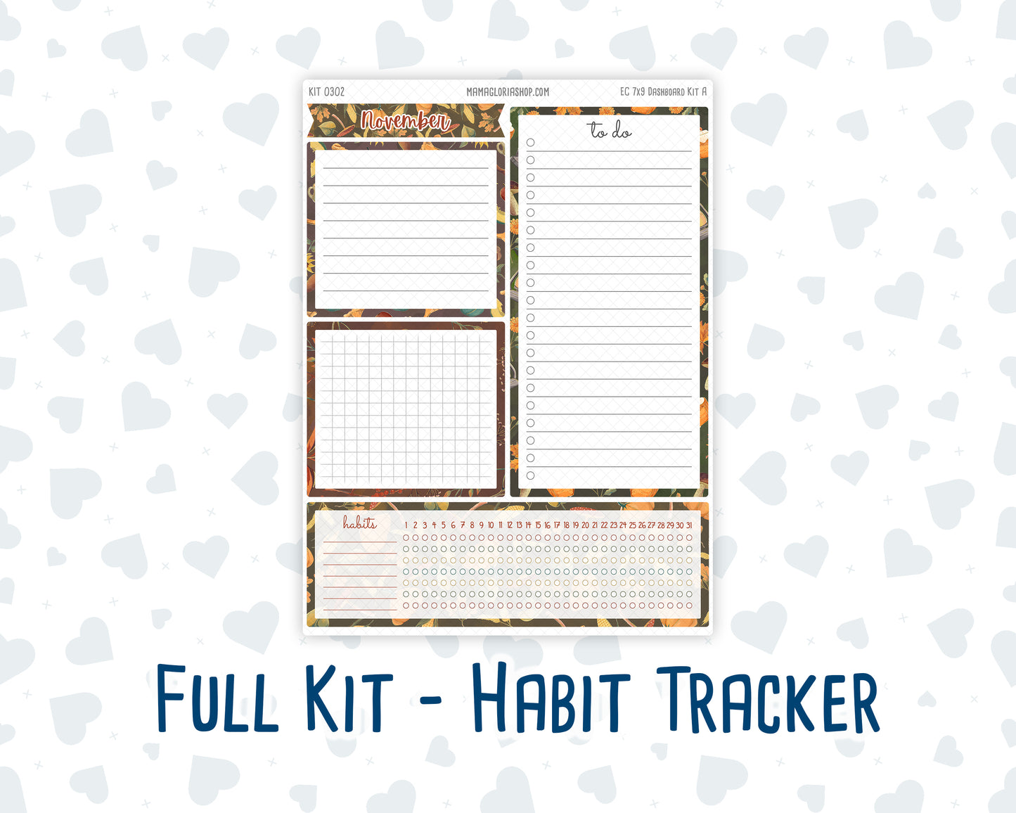 Kit 0302 - 7x9 - EC Notes Pages - Dashboard Kit | Productivity Page - November - Thankful Season